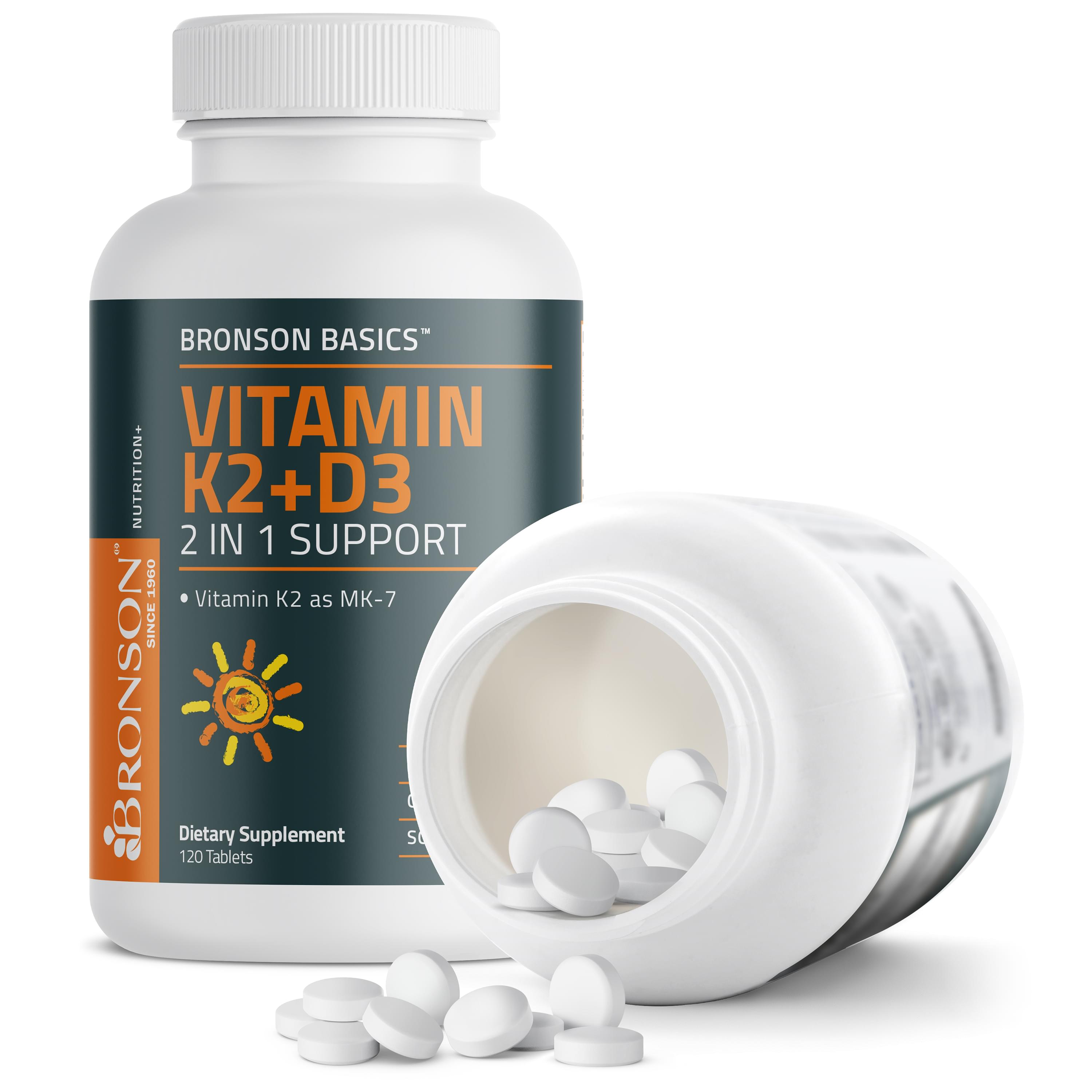 Bronson Basics, Vitamin K2 + D3, 2 In 1 Support, 120 Tablets — foto 5