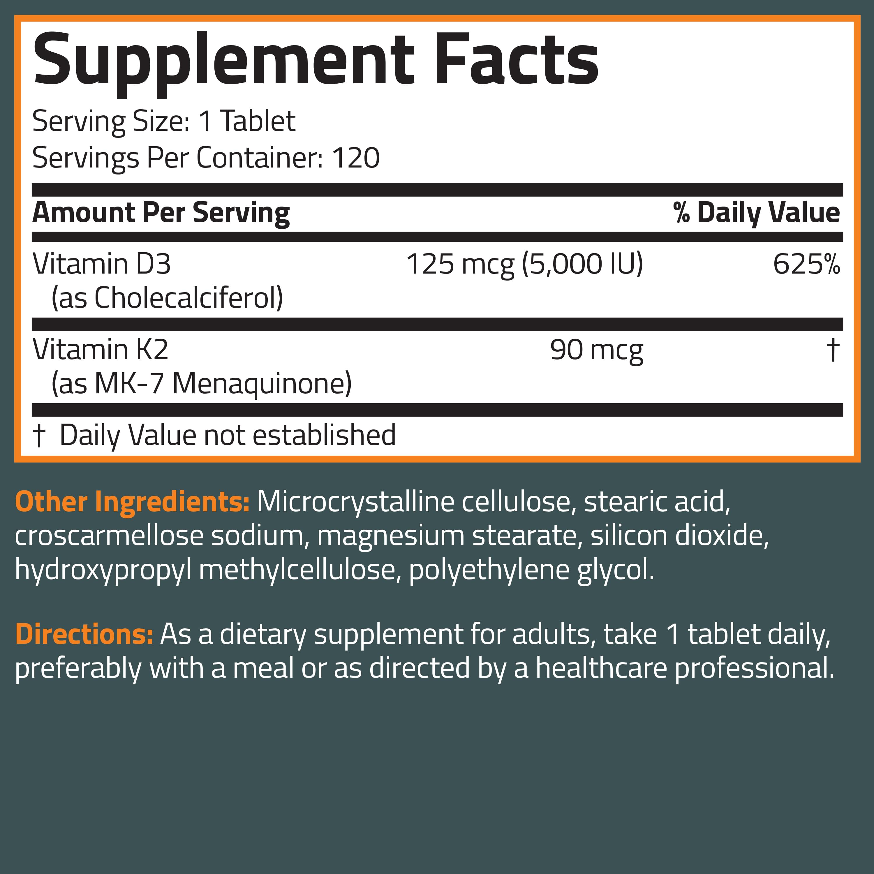 Bronson Basics, Vitamin K2 + D3, 2 In 1 Support, 120 Tablets — foto 6