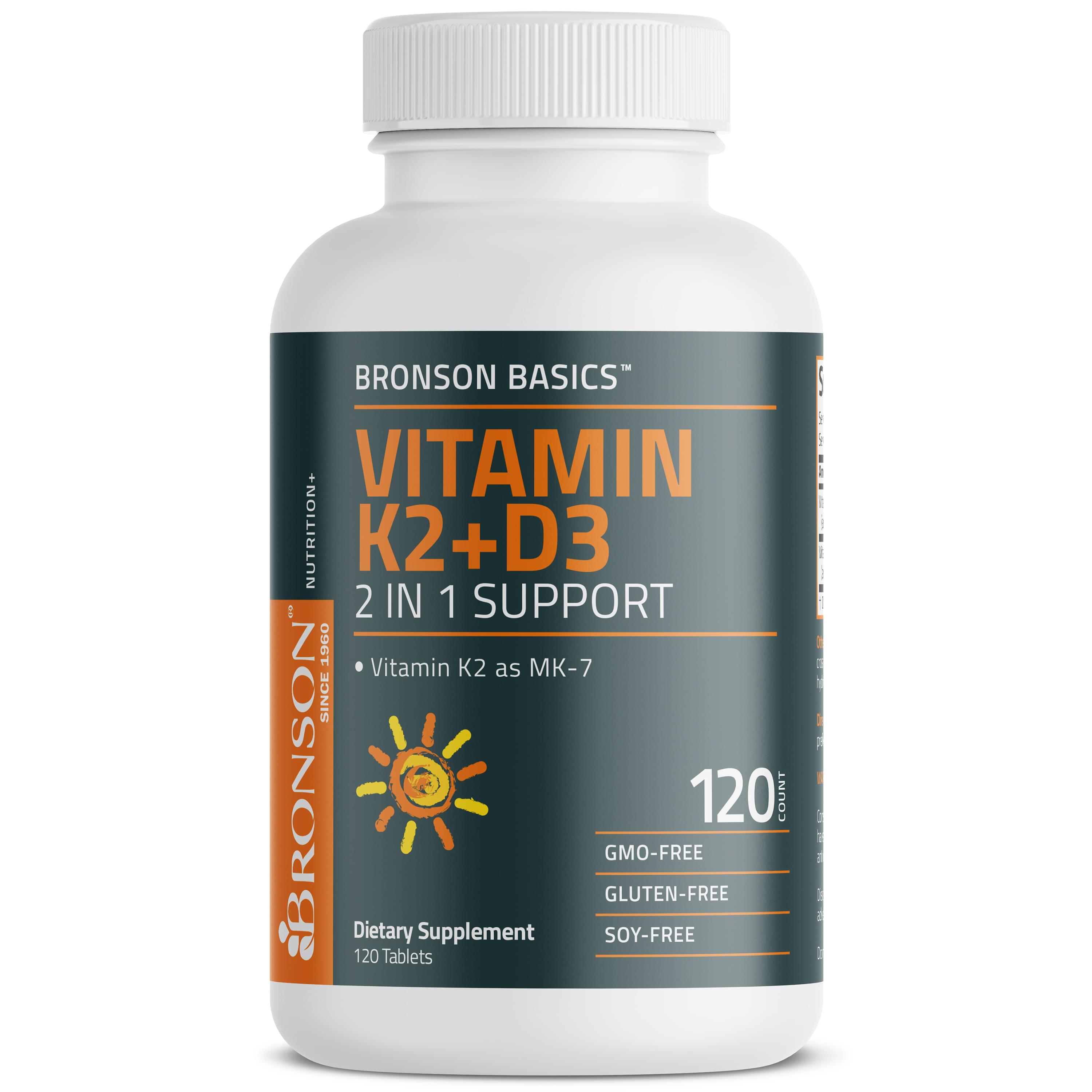 Bronson Basics, Vitamin K2 + D3, 2 In 1 Support, 120 Tablets — foto 3
