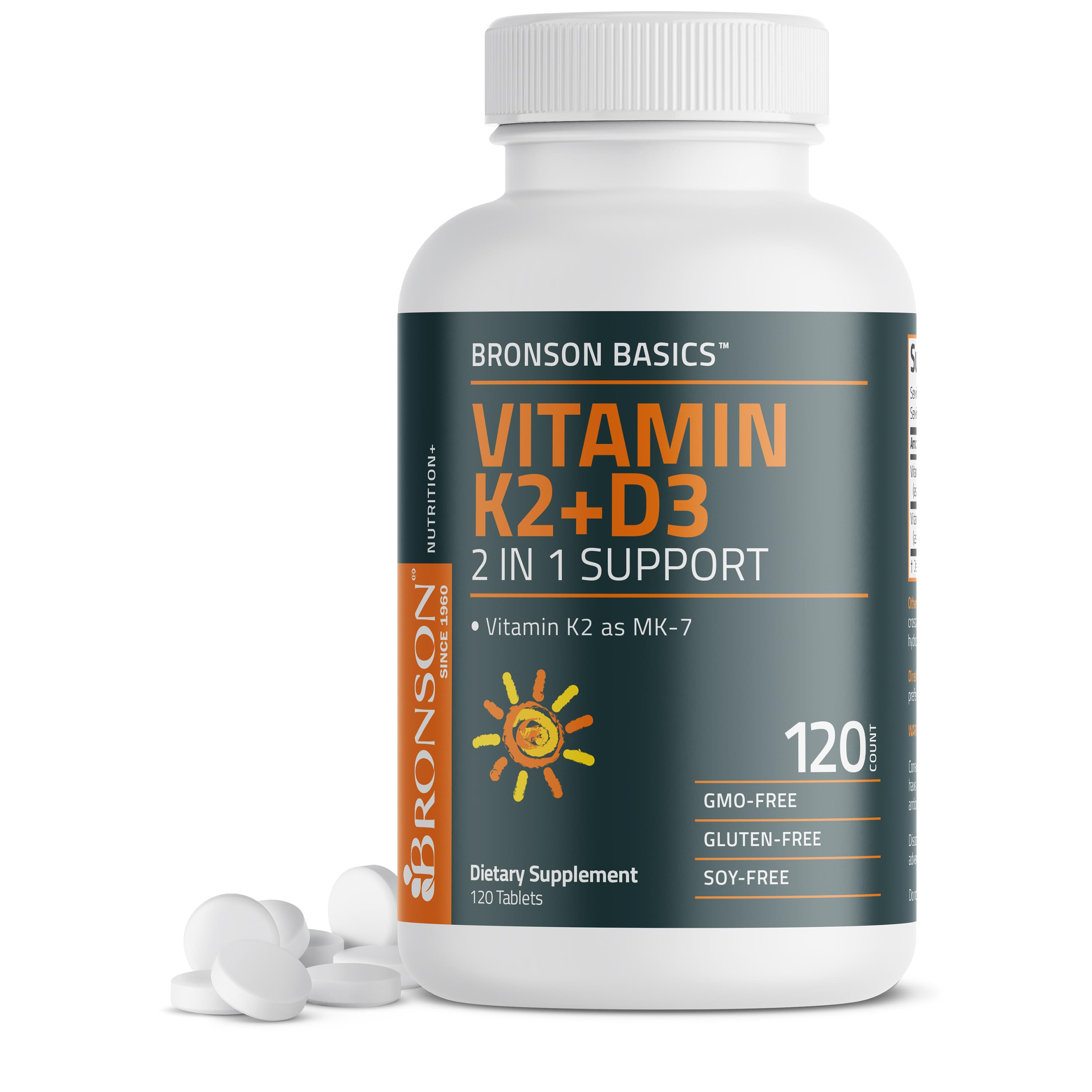 Bronson Basics, Vitamin K2 + D3, 2 In 1 Support, 120 Tablets