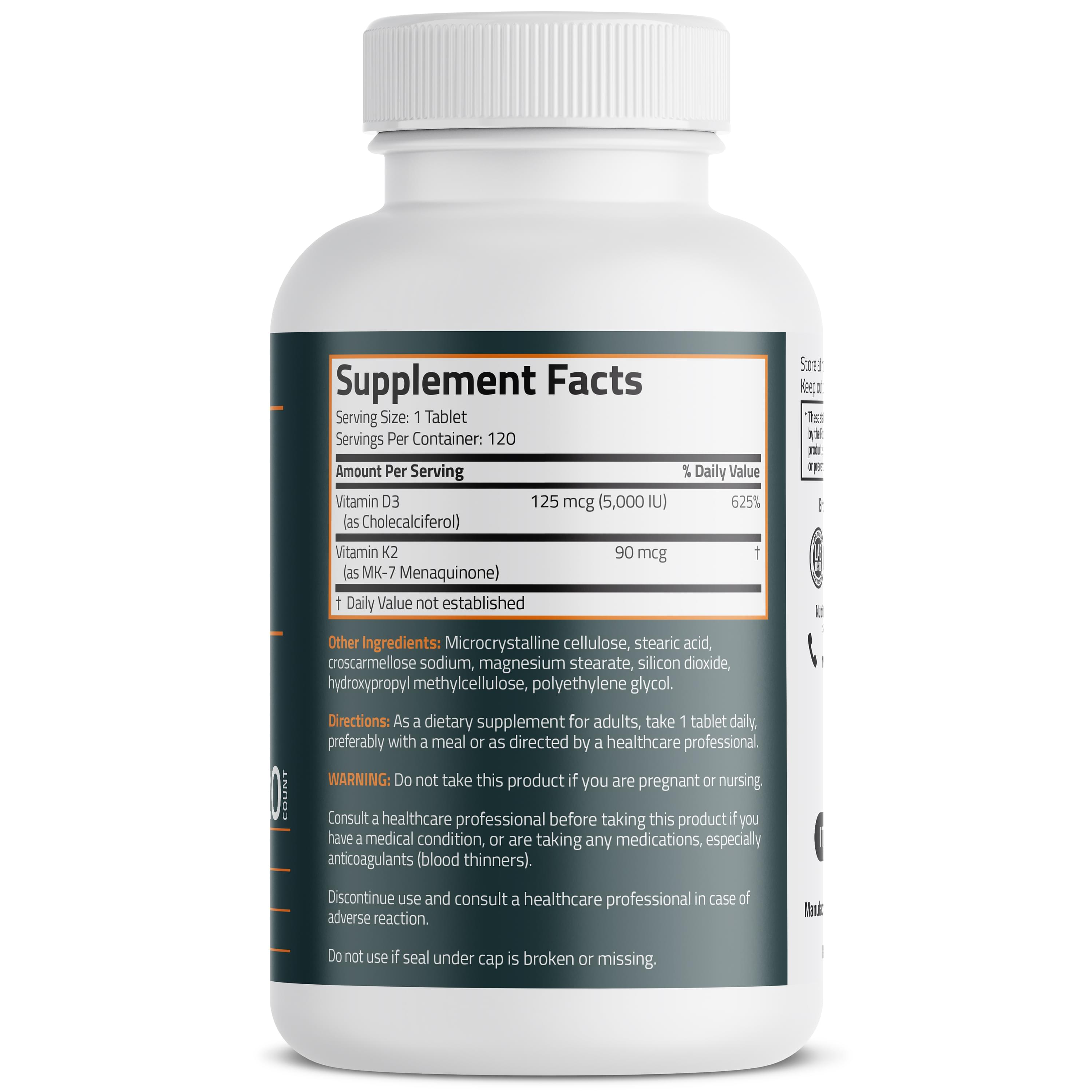 Bronson Basics, Vitamin K2 + D3, 2 In 1 Support, 120 Tablets — foto 4