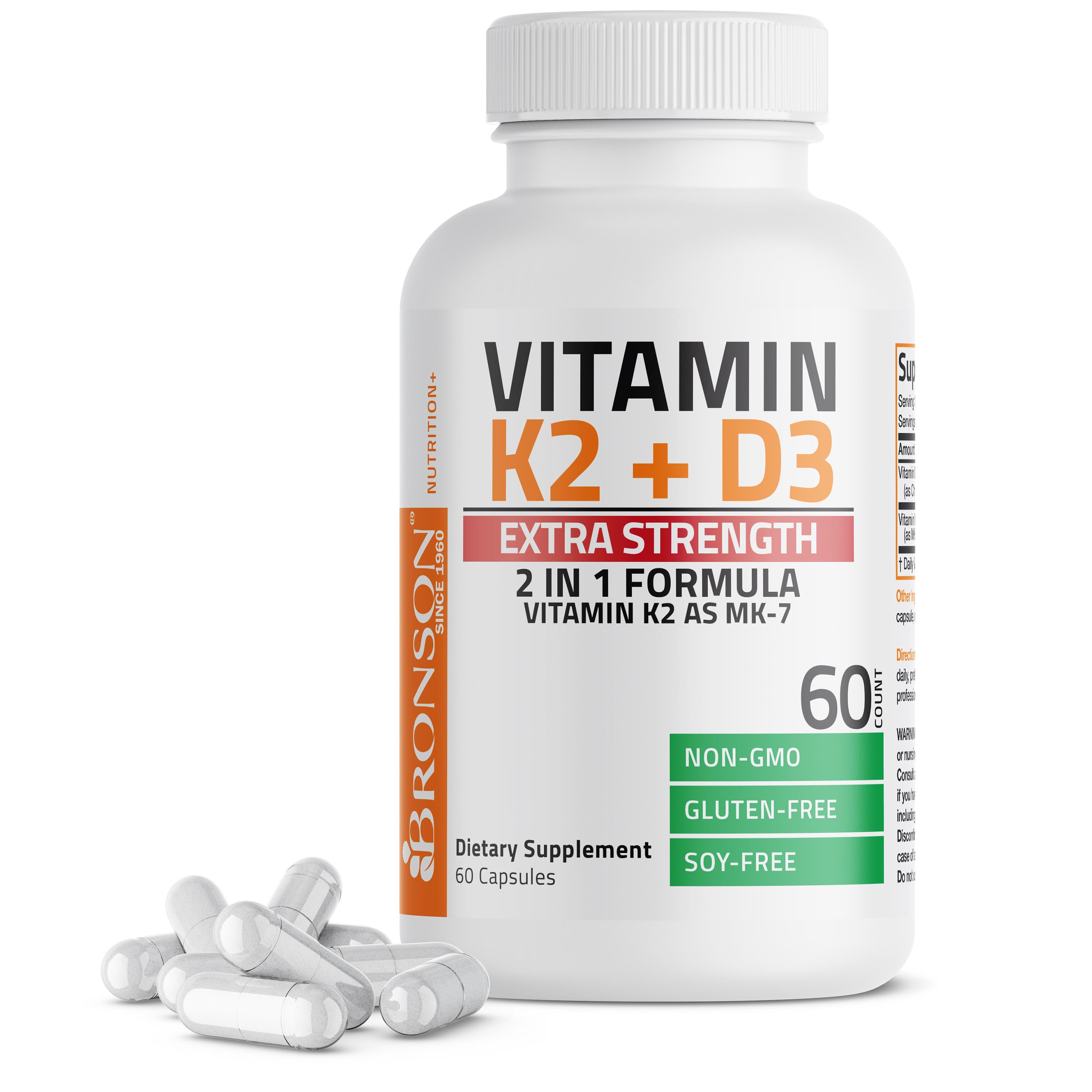 Bronson, Vitamin K2 + D3, Extra Strength, 60 Caps