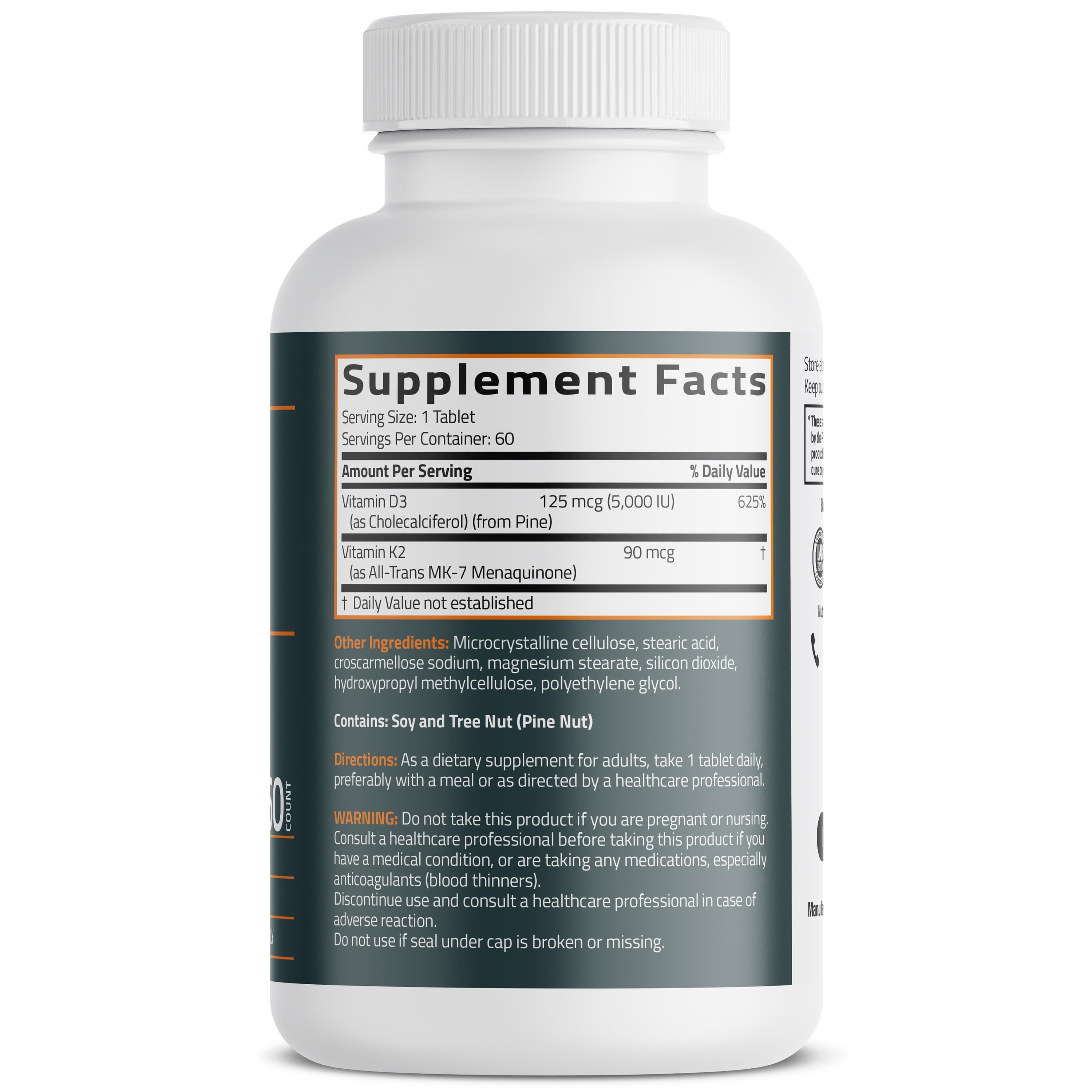 Bronson Basics, Vegan K2 + D3, 2 in 1 Support, 60 Tablets — foto 2